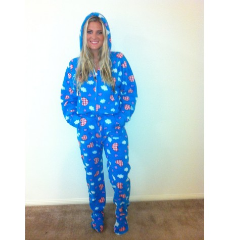 BLUE WITH RED CHECK heart fleece onesie  